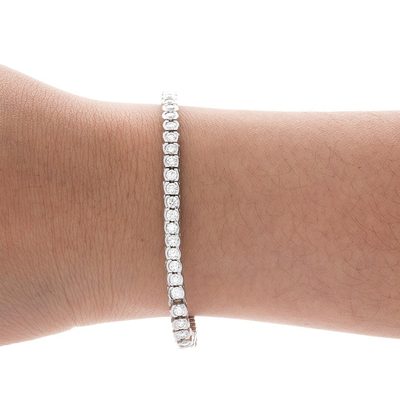 3.00 CT Round Brilliant Cut 1/2 Bezel Set Diamond Bracelet - 14K White Gold
