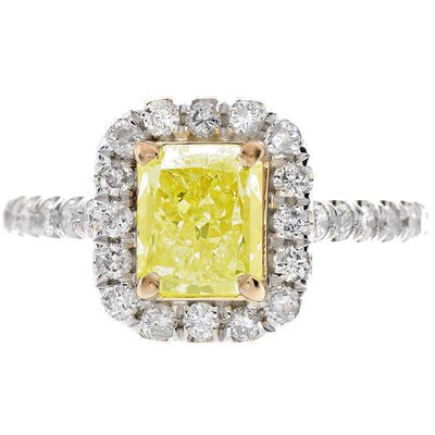 2.00 Ct Fancy Light Yellow Diamond Ring with Halo & Side Diamonds GIA Certified