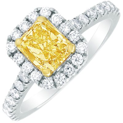GIA Certified 2.40 CTW Fancy Yellow Radiant Cut Diamond Engagement Ring 18k Gold