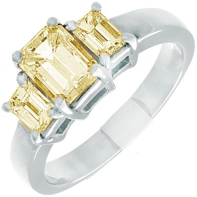 GIA certified 2.02 CTW Diamond Engagement Ring 18K Gold Emerald cut Fancy Yellow