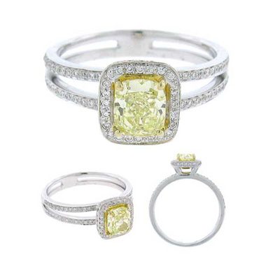 GIA Certified 2.00 CT Diamond Engagement Ring Fancy Yellow 14k Gold Cushion Cut