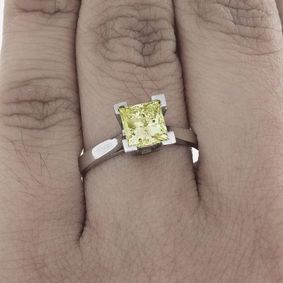 2.00 CT Fancy Yellow Princess Cut Diamond Solitaire Ring - GIA Certified - 18K