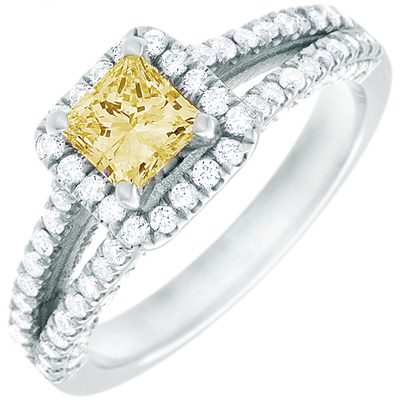 GIA Certified Diamond Engagement Ring Fancy Yellow Princess Cut 2.35 CT 18k Gold