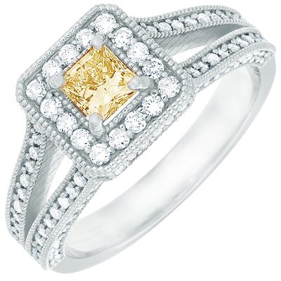 GIA Certified 2.50 CT Fancy Yellow Princess Cut Diamond Engagement Ring 18k Gold
