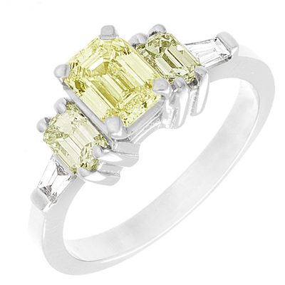 2.10 CTW Emerald cut Diamond Engagement Ring GIA Certified Platinum Fancy Yellow
