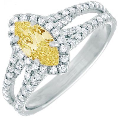 GIA Certified 2.36 CT 18k Gold Fancy Yellow Marquise Cut Diamond Engagement Ring