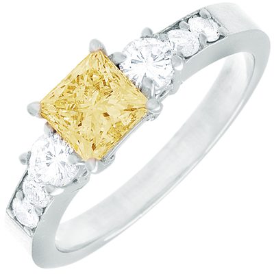 Platinum GIA certified 1.96 CTW Princess cut Diamond Magnificent Fancy Yellow