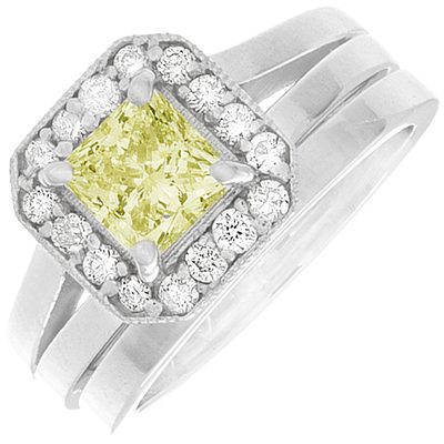Fancy Yellow GIA Certified Princess Cut Diamond Bridal Set Rings 1.5 CT 18k Gold