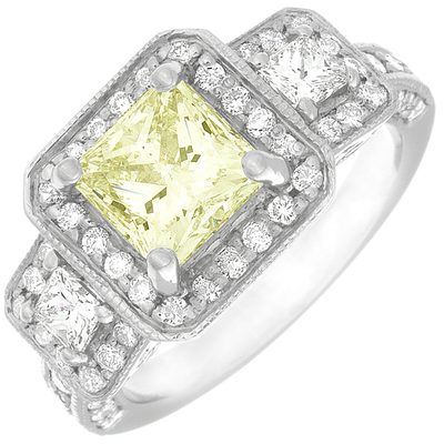 Stunning 3.00 CTW Princess cut Diamond Round Shape Fancy Yellow 18K WG GIA