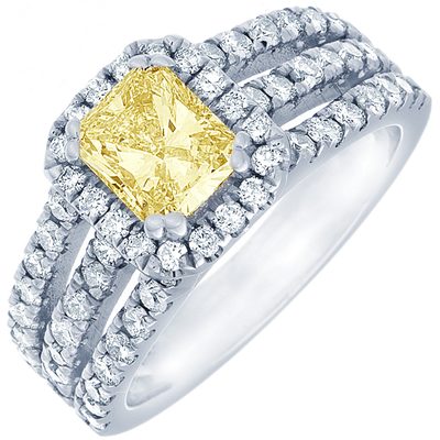 GIA Certified Diamond Engagement Ring Fancy Yellow 2.20 CTW Radiant Cut 18k Gold