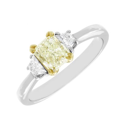 3 Stone 1.90 Carat GIA Fancy Yellow Cushion Cut Diamond Engagement Ring 18k Gold