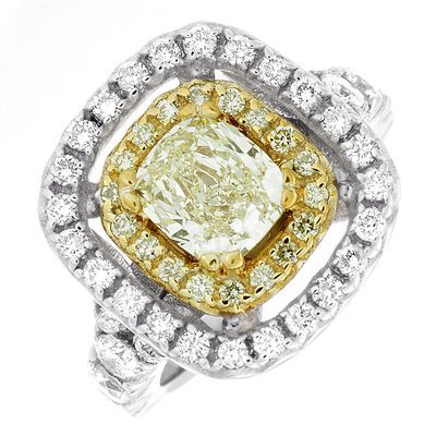 Outstanding 2 Tone 2.35 CT Cushion Cut GIA Fancy Yellow Diamond Engagement 18k