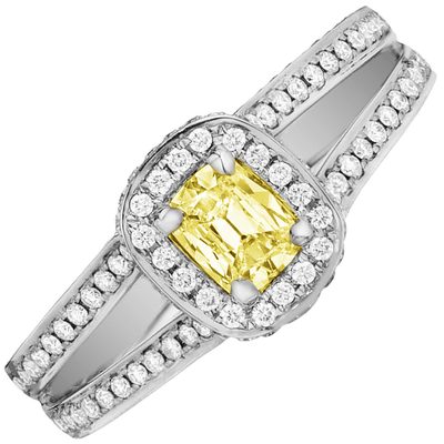 Cushion Cut Fancy Yellow GIA 2.50 CT Diamond Engagement ring in 18k White Gold