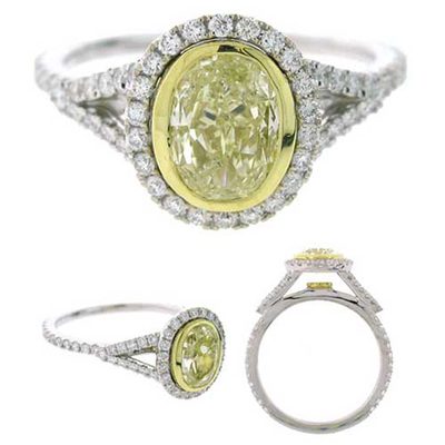 GIA certified 2.52 Carat Oval cut Diamond Engagement Ring Fancy Yellow 18K Gold