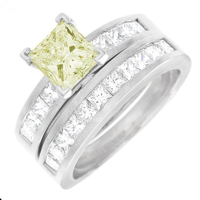 GIA certified Diamond Engagement Ring 18K Gold 2.50 CT Fancy Yellow Princess cut