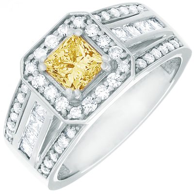 Outstanding 2.86 CTW Princess cut Diamond GIA certified Fancy Yellow 18K WG