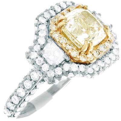 GIA Cushion Cut 2.50 Carat Diamond Engagement Ring Fancy Yellow 18k Gold