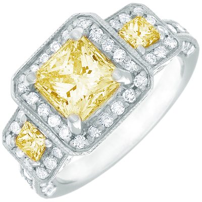 Magnificent Princess cut Diamond 3.00 CTW Fancy Yellow GIA certified 18K WG