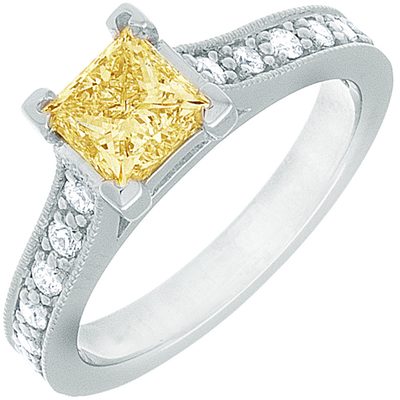 GIA Certified Fancy Yellow 1.75 Ct Princes Cut Diamond Engagement Ring 18k Gold