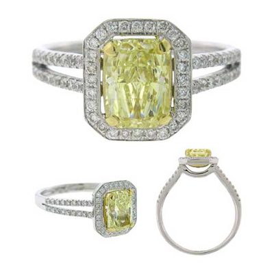 GIA certified Diamond Engagement Ring 18K Gold Fancy Yellow 2.35 CT Radiant cut