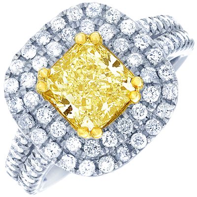 3.00 Carat Radiant cut Diamond Ring 18K White Gold Fancy Yellow GIA Certified