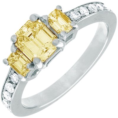 GIA Certified  Diamond Engagement Ring Fancy Yellow 2.31 CT Emerald Cut18k Gold
