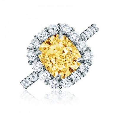 Cushion Cut 2.50 CT GIA Certified Fancy Yellow Diamond Engagement Ring Platinum