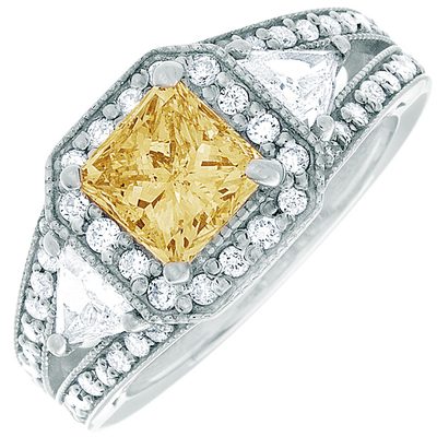 3.00 CTW Princess cut Diamond Engagement Ring Fancy Yellow GIA Certified 18K ...
