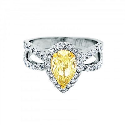3.00 CTW Pear shape Diamond Engagement Ring Fancy Yellow 18K Gold GIA Certified