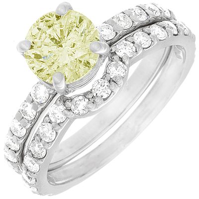 Fancy Intense Yellow GIA 2.50 Carat Round Cut Diamond Bridal Set in Platinum