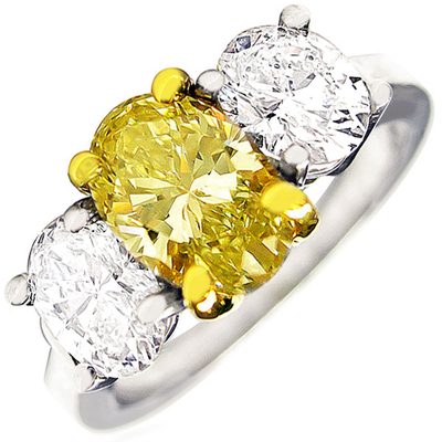 Internally Flawless Fancy Yellow 3.30 CTW Oval cut Diamond GIA certified 18K WG