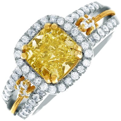 Antique Style 2 Tone GIA 2.95 CT Fancy Yellow Diamond Engagement Ring 18k Gold