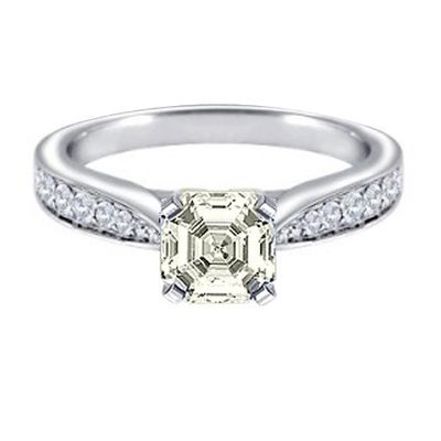 Platinum Vintage Design 3.00 CTW Asscher Cut Diamond Round Shape Fancy Yellow