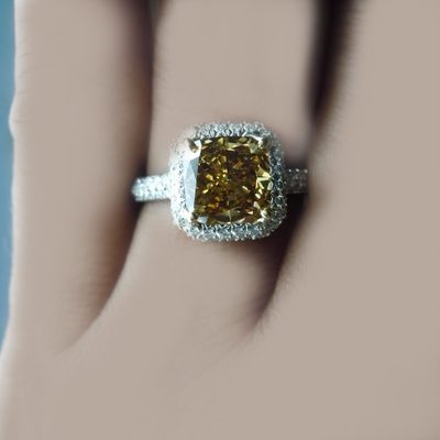 3.75 CTW Fancy Yellow GIA Certified Cushion Cut Diamond Engagement Ring 18k Gold