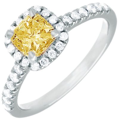 GIA Certified Fancy Yellow 2.50 CTW Cushion Cut Diamond Engagement Ring 18k Gold
