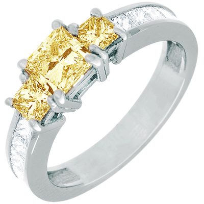 2.50 Carat Princess Cut Diamond Ring Fancy Yellow GIA Certified 18K White Gold