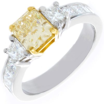 Stunning Fancy Yellow 3.25 CTW Radiant cut Diamond GIA certified 18K White Gold