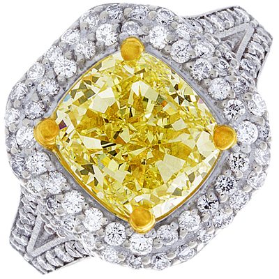 Fancy Yellow 4.50 Carat GIA Cushion Cut Diamond Engagement Ring 18k White Gold