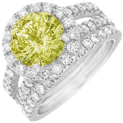 Fancy Yellow 3.00 CTW GIA Certified Round Cut Diamond Bridal Set 18k White Gold