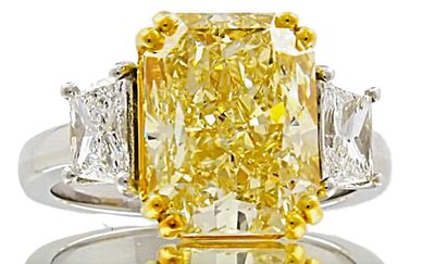 Center 8.00 CT Radiant GIA Certified Fancy Yellow with Trapezoid Sides -Platinum