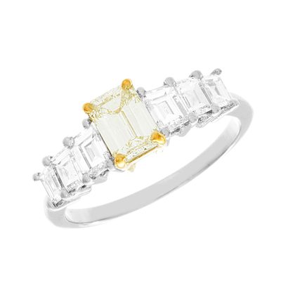Platinum GIA certified 4.20 CTW Emerald cut Diamond Engagement Ring Fancy Yellow