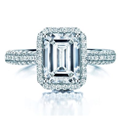 GIA Certified 3.50 CT Emerald & Round Cut 18k White Gold Diamond Engagement Ring