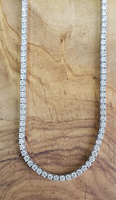 14k White Gold Natural 9.00 TCW Round Shape Diamond Tennis Necklace - 18 Inches