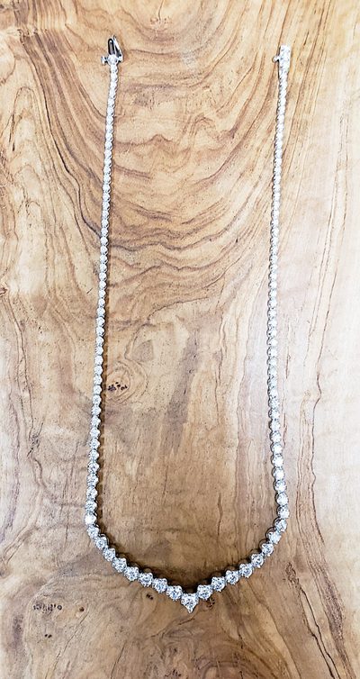 6.50 CT Round Cut Natural Diamond V Shape Necklace - 18 Inches / Appraised $17K