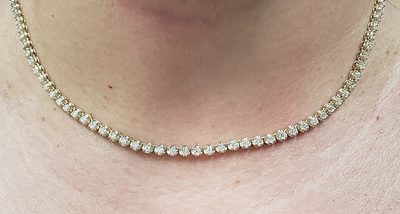 14K Y/Gold Illusion Setting Natural 5.5 CT Round Cut Diamond Tennis Necklace 17"