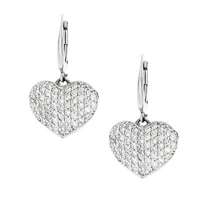Pave' Set Heart Design Dangling Earrings - 2.00 CT Natural Round Shape Diamonds