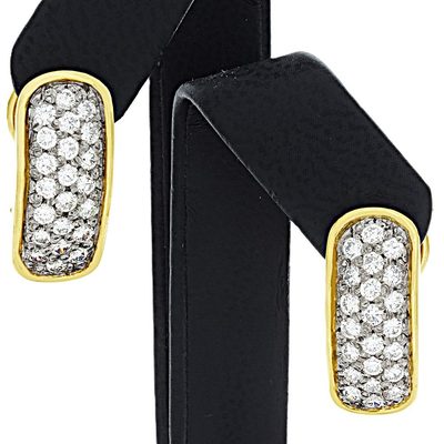 18K Yellow Gold Pave' Set Natural 1.00 cts Round Shape Diamond Earrings -F Color