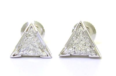 GIA Certified 2 CT Triangle Shaped Natural Diamond Earrings - 14K White Gold