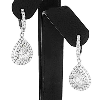 18K GIA Certified Pear & Round Shape Diamond Drop Earrings - 5.75 CT Double Halo