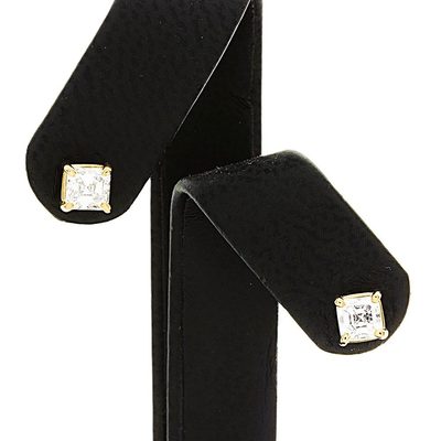 14K Yellow Gold Asscher Cut Natural Diamond Stud Earrings - 2.00 TCW / E-VVS1